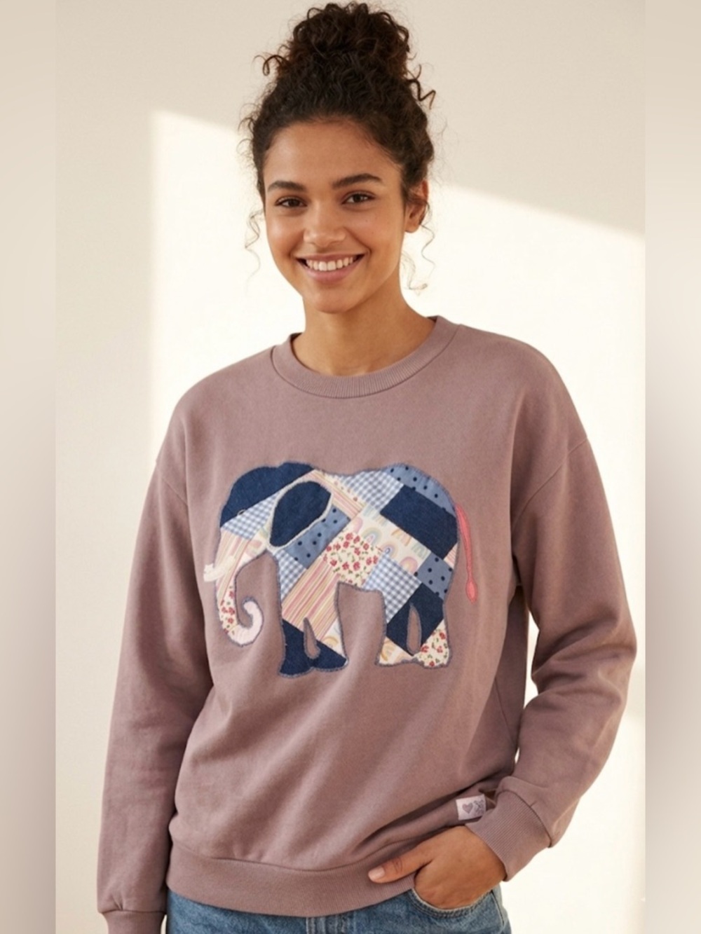 Upcycled “Stitched & Styles” Patchwork Elephant Sweatshirt